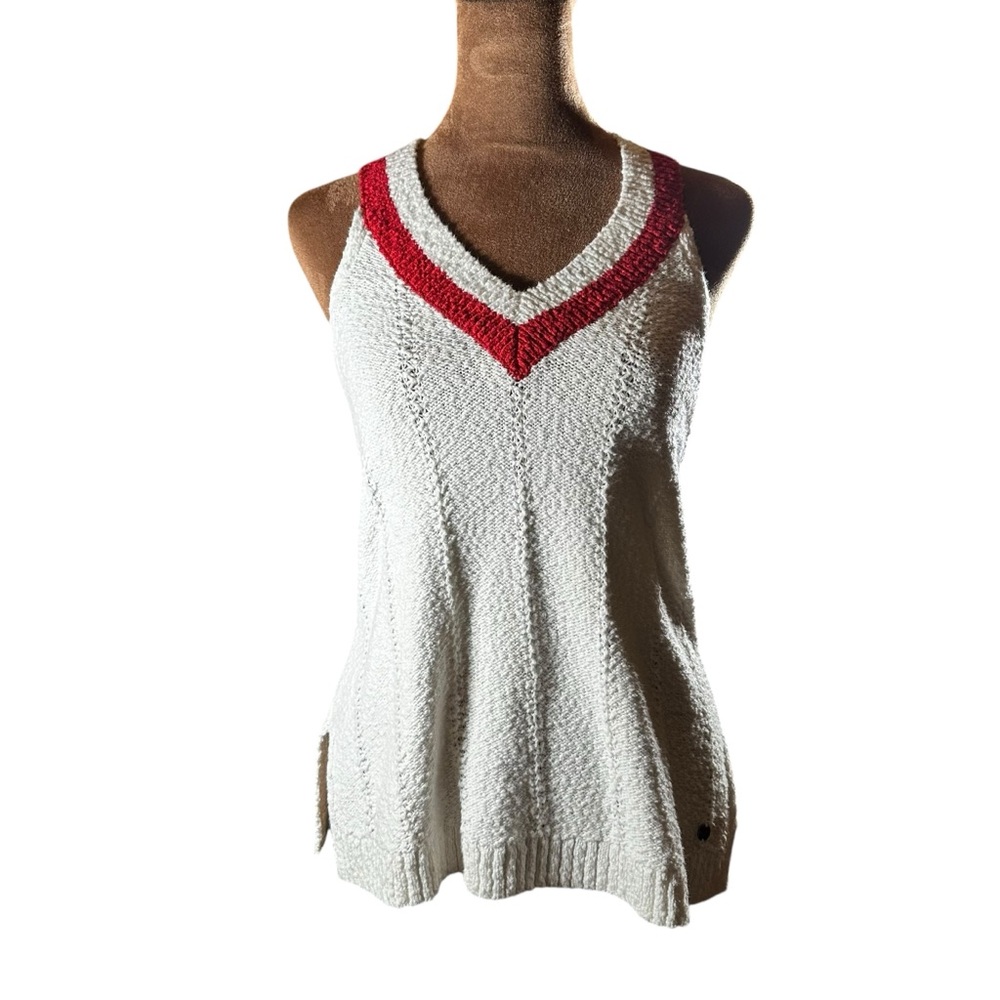Y2K Hollister White and Red V-Neck Sweater